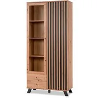 KHG Vitrine Glasschrank 2 Drehtüren Glastür Schublade (3D-Lamellen, 1-St., Asteiche Scandi modern)