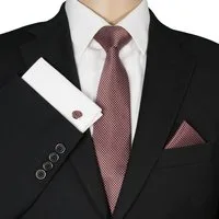 GASSANI Krawatte Karo Hochzeitskrawatte Tuch Festlich Schmal, Herren-Schlips Business (Set, 3-St., Manschettenknöpfe, Krawattenset, mit Einstecktuch) Kariert, Gepunktet, Punkte, Dots, Tupfen, Grid Struktur, Seide-Touch