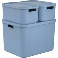 ROTHO Stapelbox Albula Light Set 3tlg. 2x 12l und 55l Aufbewahrungsboxen mit Deckel (3-teilig, Boxen-Set), Recycelt, modular, mit Tragegriffen