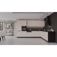 Küchen-Preisbombe Winkelküche ARONA 350x290 cm Küchenzeile Küchenblock Küche Kaschmir beige Schwarz