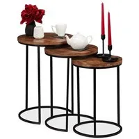 relaxdays Satztisch 3er Set Mangoholz, natur