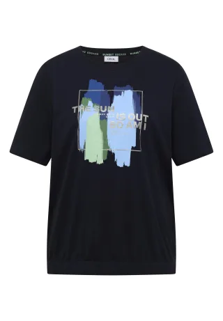 CECIL - T-Shirt mit Rundhals und Frontprint urban dark blue - Gr. - L