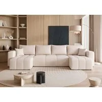 yourhouse24 Wohnlandschaft PEDRO U in Samt-Optik – Riesige Schlaffunktion & abnehmbare Bezüge, mit Schlaffunktion und Bettkasten, Seite universal