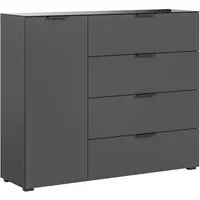 furnling Kommode Raya (1 St), 1 Tür, 4 Schubladen, mit Glasabsetzung, Soft-Close-Funktion