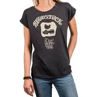 MAKAYA Print-Shirt Damen Oversize Top mit Aufdruck-Woodstock Logo Musik Motiv mit Spruch (Tunika elegant, schwarz, blau, grau) große Größen