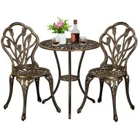 Yaheetech Balkonset aus Aluminiumguss, 3-teiliges Gartenmöbel-Set, 2 Stühlen & 1 Balkontisch mit Schirmloch