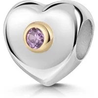 Materia Bead Herz Silber mit Zirkonia Lila Violett Gold 925 Silber 782, 925 Sterling Silber, teilvergoldet
