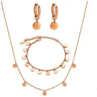 Kim Johanson Schmuckset Plättchen (Set, 3-tlg., inkl. Schmuckbox), aus Edelstahl, Kette, Armband & Fußkette, verstellbar