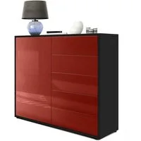 Vladon Kommode Ben V2 (Kommode, mit 1 Tür und 5 Schubladen), Schwarz matt/Bordeaux Hochglanz (79 x 74 x 36 cm)