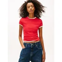 Tommy Jeans Kurzarmshirt TJW ESSENTIAL RIB SHORT SLEEVE EXT Baumwollmischung in gerippter Struktur, Slim Fit