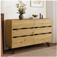 Merax Sideboard in Holzoptik (Für Wohnzimmer, Esszimmer & Flur, 1 St., 120x40x75,5 cm), Kommode mit 6 Schubladen, Wellenfronten, Stauraum & Metallfüßen
