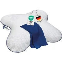 casimum Nackenstützkissen Schmetterling BUTTERFLY, Kissen gegen Nackenschmerzen, Füllung: Memory Foam (Memory Schaum), Bezug: Blau, Seitenschläfer, Seitenkippschläfer, ergonomisches Schmetterlingskissen aus Memory Schaum 56x48x11,5, blau