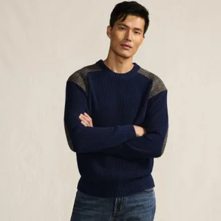 Harris Tweed Strickpullover mit Tweed-Patches, Damen,  Blau, Baumwolle, by Lands' End