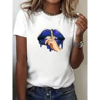 RMK T-Shirt Damen Shirt Top Sommer Basic Mund dicke Lippe Lips Psst