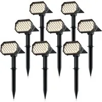 Brandson LED Gartenstrahler Solar Erdspießleuchte, Akku Gartenleuchte, Solarspotlight Wandmontage, Ein-/Ausschalter, mehrere Helligkeitsstufen, LED fest integriert, Warmweiß, Solarstrahler 80 Lumen, Solarleuchte warnweiß, für Garten, Balkon IP65
