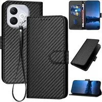 Wigento Handyhülle Für Honor 400 Lite Carbon Design Kunstleder Hülle mit Lanyard Schwarz, Carbon-Optik Hülle mit Kartenfach und Standfunktion