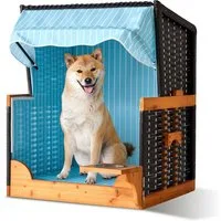 relaxdays Haustierstrandkorb Hundestrandkorb Holz & Rattan inkl. Napf, BxTxH: 75x65x95 cm, B