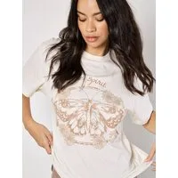 Apricot T-Shirt Kurzshirt mit Schmetterlingsdruck