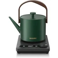Arendo Wasserkocher Temperatureinstellung 40°-100°C, Edelstahl, Retro, 0.6 l, 1000 W, Schwanenhals‑Ausguss, BPA‑frei, Warmhaltefunktion, Teekocher