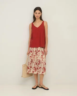 yerse - Ausgestellter Midirock mit Allover-Muster beige/rot - Gr. - L
