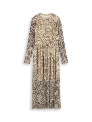 Denim Tom Tailor - Fitted Mesh Midi-Kleid mit Animal-Print brown beige zebra print - Gr. - XL