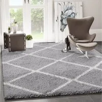 Vimoda Hochflor-Läufer Shaggy Wohnzimmer Rautenmuster Weiss, Rechteckig, Höhe: 30 mm, Langflor, Rauten muster, Skandi Design in Creme