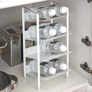 Flaschenregal 4 Etagen Metall weiß 20x40x20cm | Yamazaki Tower PET Flaschen. Eine schlanke Aufbewahrungslösung für Schränke und die Spüle in Küchen.