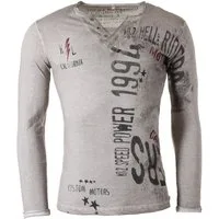 Key Largo Langarmshirt für Herren Speed button vintage Look MLS00034 V-Auschnitt bedruckt langarm slim fit