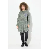 Ulla Popken Longbluse Longbluse Scribble-Muster Hemdkragen Langarm