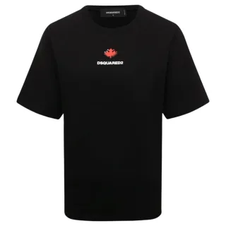 Dsquared2 Pixel Leaf Logo Print Crew Neck Schwarzes T-shirt