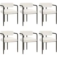 Puluomis Esszimmerstuhl mit Armlehnen, gepolsterten Sitz, Teddyfleece Bezug weiß (Set, 6 St)