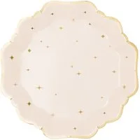 partydeco Teller, Pappteller 21cm mit Goldrand und Sternen 6er Set Creme / Gold