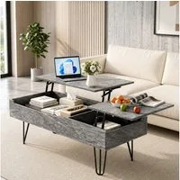 Gunuss Couchtisch höhenverstellbarer Wohnzimmertisch 100 *50*45cm Ablagefach Sofatisch (Kaffeetisch Ausziehbare Tischplatte,  Auszug), Beistelltisch mit Doppelte Hubplatte