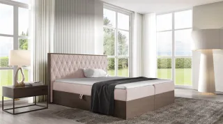 Boxspringbett Bett BROMIA 180x200cm Dunkel Eiche Stoff Altrosa inkl. Bettkasten