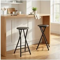 HOMCOM Barhocker mit Stahlgestell doppelter Fußstütze (Küchenstühle, 2 St., Klappbar Barstuhl), für Küche, Wohnzimmer, Esszimmer Schwarz