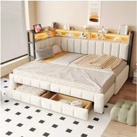Merax Daybett 90x200cm/180x200cm mit LED-Beleuchtung und USB & Typ-C Anschluss (Jugendbett Sofabett Schlafsofa aus Samtbezug, 1 tlg), Tagesbett mit Ausziehbett, Stauraumschubladen & Ablagefächern