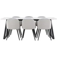 ebuy24 Essgruppe Malaga Essgruppe Esstisch 90x200cm weiß und 6 Skag, (7-tlg)