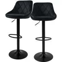 ML-DESIGN Barhocker Gepolsterter Barstuhl mit Rückenlehne und Fußstütze, 360° drehbar (2 St), Drehstuhl höhenverstellbar 62-82 cm 2er Set Schwarz Bezug aus Samt