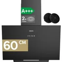 CIARRA Kopffreihaube 60 cm Dunstabzugshaube A+++ 650 m³/h starke Saugleistung VM6762AB 60 cm Dunstabzugshaube A+++ 650 m³/h starke Saugleistung VM6762AB, Leise Schräghaube mit Kohlefilter LED Umluft & Abluft 3 Stufen