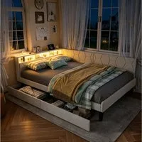 Simurq Polsterbett Daybett mit LED-Beleuchtung und USB, Schlafsofa Tagesbett Jugendbett (1 tlg, ohne Matratze), Sofabett, Doppelbett mit Lattenrost, Samtstoff, 140x200 cm