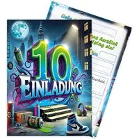 LIMONIA Einladungskarten Graffiti zum Kindergeburtstag Mädchen Jungen Einladungen neon, Einladungskarten zum 10. Geburtstag mit Graffiti Motiv
