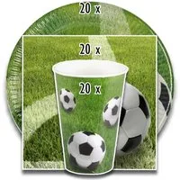 tradingbay24 Einwegteller Party-Set Fußball (60-teilig: Servietten, Teller, Becher)