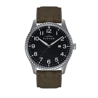 Montre Elevon Crosswind avec bracelet en cuir recouvert de toile et date