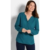 GOLDNER Schlupfbluse Kurzgröße: Elegante Viskosebluse mit V-Ausschnitt Luftige Bluse mit Fältchen, Knopfleiste und Langarm