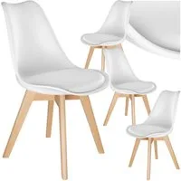 tectake Esszimmerstuhl Küchenstuhl Scandi-Design, gepolsterte Sitzfläche, 49 x 53 x 82 cm (Polsterstuhl Frederikke in weiß, 4 St), ergonomische Form, massive Holzbeine, bodenschonende Filzgleiter