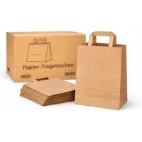 PACKEO Tragetasche Papiertragetaschen Braun – Stabil & Wiederverwendbar, 22×10×28 cm (250-tlg)