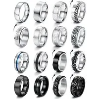 LuxusKollektion Ring-Set 16er Set Edelstahl Herren Ringe Silber Schwarz Matt Finish Keltischer