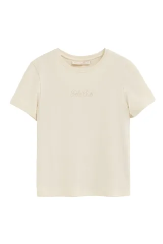 Kurzärmliges T-Shirt cremefarben mit glitzerndem Polo Club Logo