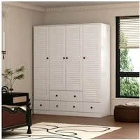 HOMSEE Kleiderschrank 150.1 cm mit 4 Türen 5 Schubladen & Kleiderstange, MDF, Weiß Platzsparend, stilvoll & perfekt für jede Einrichtung
