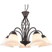 TRIO Leuchten LED Kronleuchter, LED wechselbar, Warmweiß, Esstisch-lampe Landhausstil in Rostoptik mit 5 Glas Lampenschirm Ø60cm